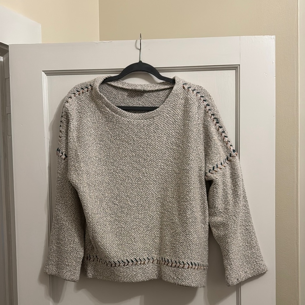 Lucky Brand Cream Crew Neck Sweater Soft Knit